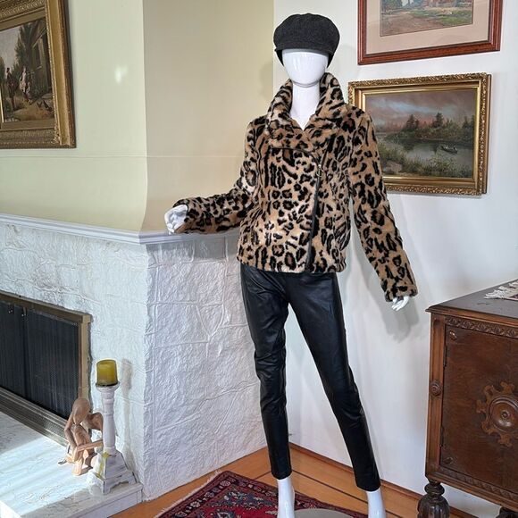 H&M Leopard Print Fluffy Faux Fur Motorcycle Style Jacket - Picture 3 of 12